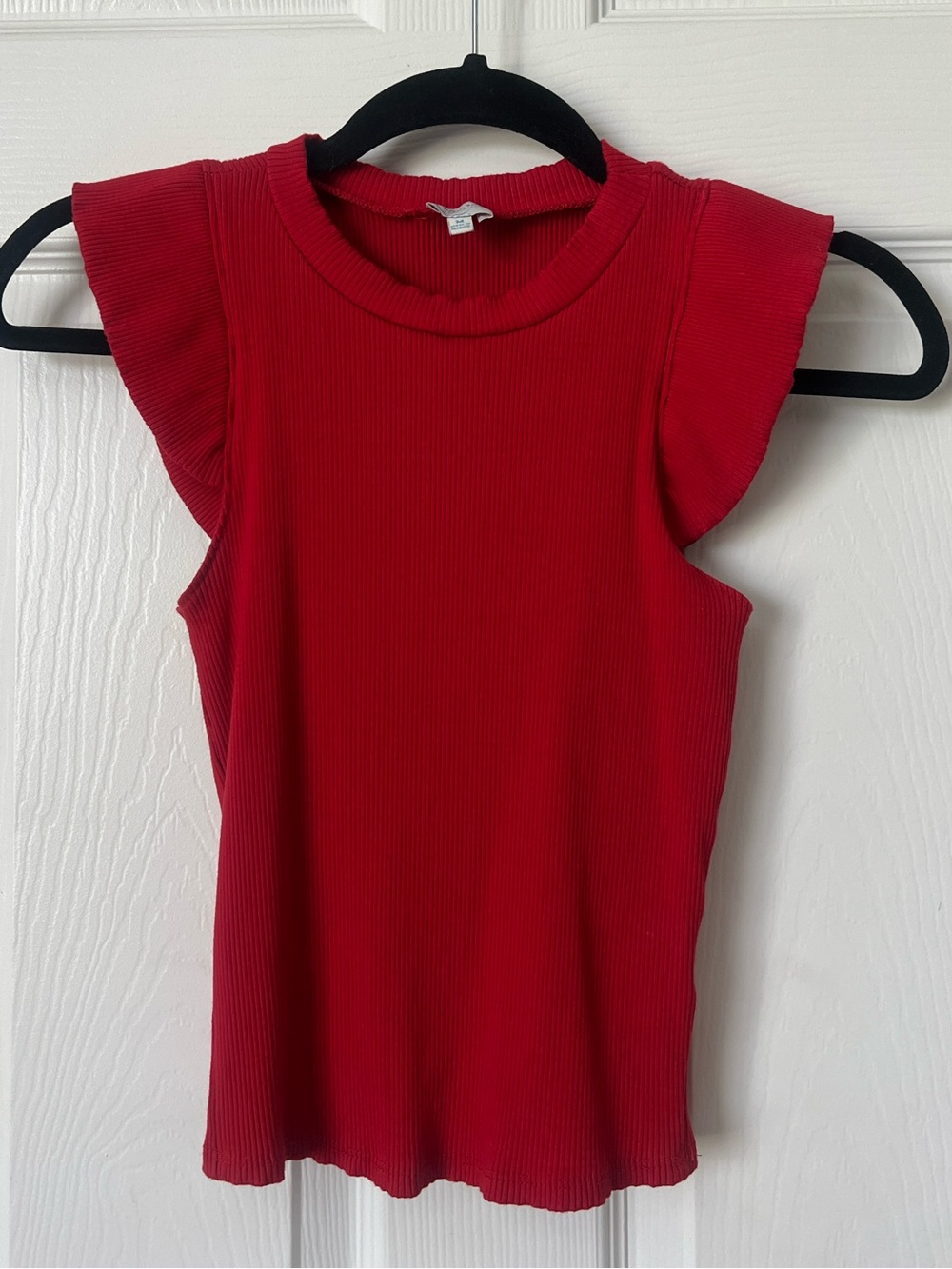 Francesca's Bright Red Ribbed Tank with Flutter Detail